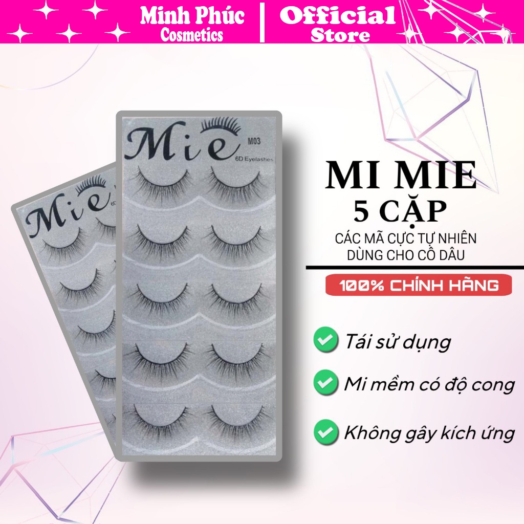 Mi giả tự nhiên Mie 5 cặp cao cấp chính hãng chuyên dùng cho makeup