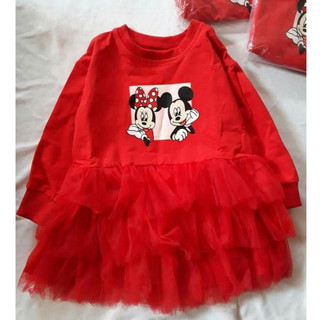 Váy Mickey đỏ bé gái mặc noel tết/ Bộ da cá noel siêu cưng size nhí 90-100