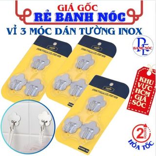 Vỉ 3 móc dán tường inox hình hoa chịu lực siêu chắc siêu dính - móc inox treo đồ dán tường , móc treo tường siêu dính