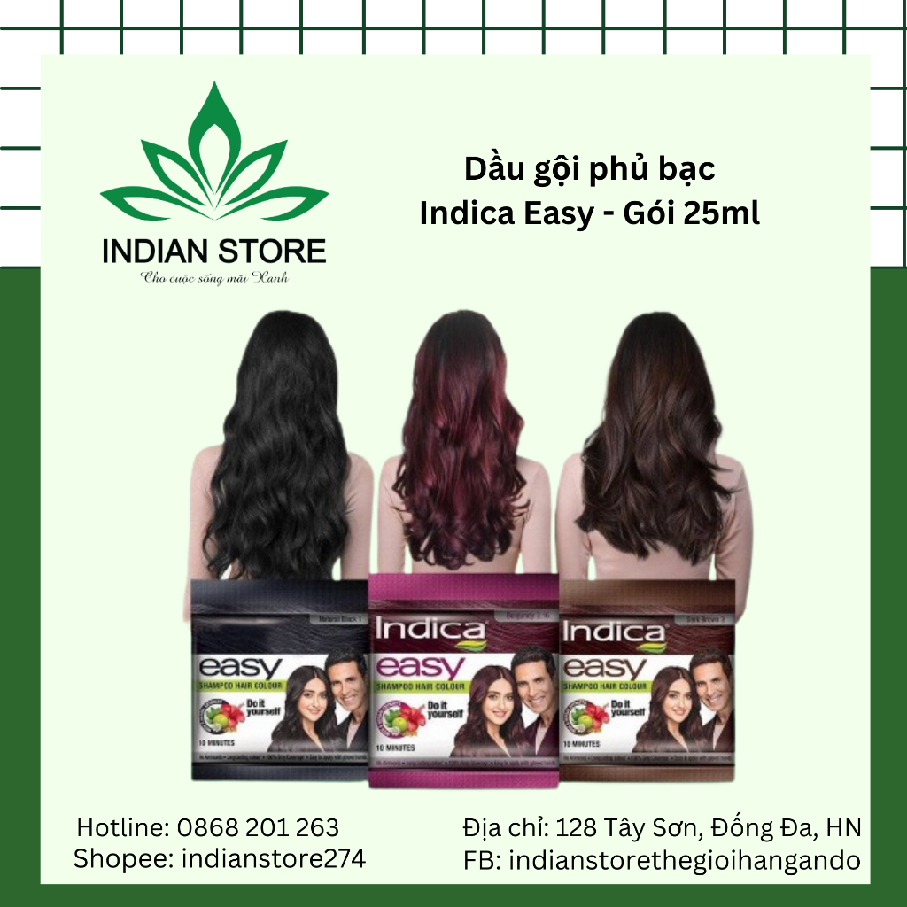 Dầu gội nhuộm tóc thảo dược Indian Easy phủ bạc, nhuộm đen nâu tóc