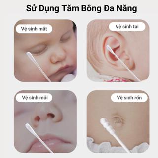 Bông Tăm Ngoáy Tai Cho Bé Hộp 200 Que, Tăm Bông Ráy Tai Vệ Sinh Tai, Mũi