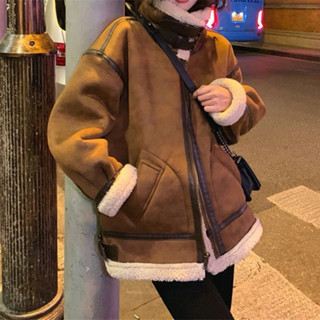 Áo khoác da lộn lót full lông có đai Hàng QC cao cấp Loại 1