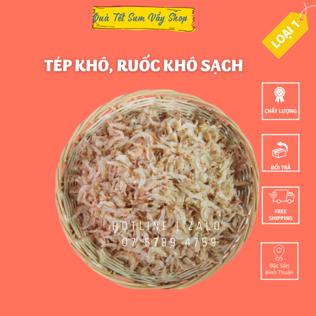 Tép khô, ruốc khô phơi tự nhiên, sạch, không sạn cát, bao ngon.