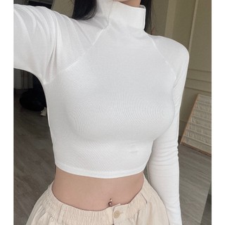 Áo croptop dài tay cổ lọ KYUBY Áo thun nữ cổ lọ dáng croptop tay dài A05
