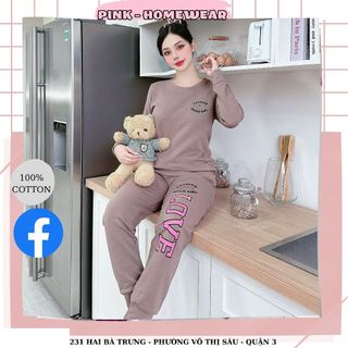 Bộ quần dài bo cùng áo tay dài thun cotton da cá fashion love