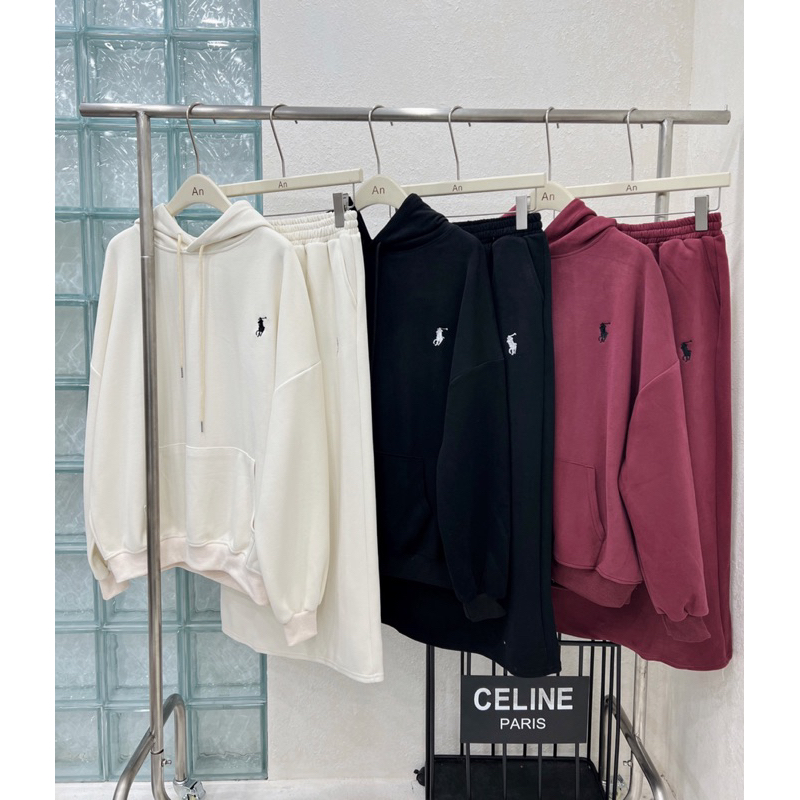 Set áo hoodie nỉ bông logo kèm chân váy dài the.sweaterweather TSW (ảnh thật)