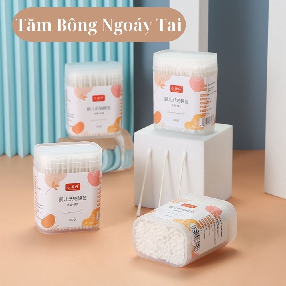 Tăm bông ráy tai cho trẻ hộp 200 que an toàn vệ sinh