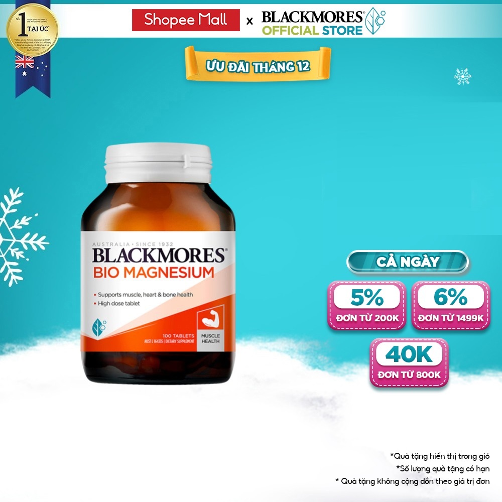 Viên Uống Bổ Sung Magie Hỗ Trợ Cơ Bắp Ngăn Ngừa Chuột Rút Blackmores Bio Magnesium Lọ 100 Viên