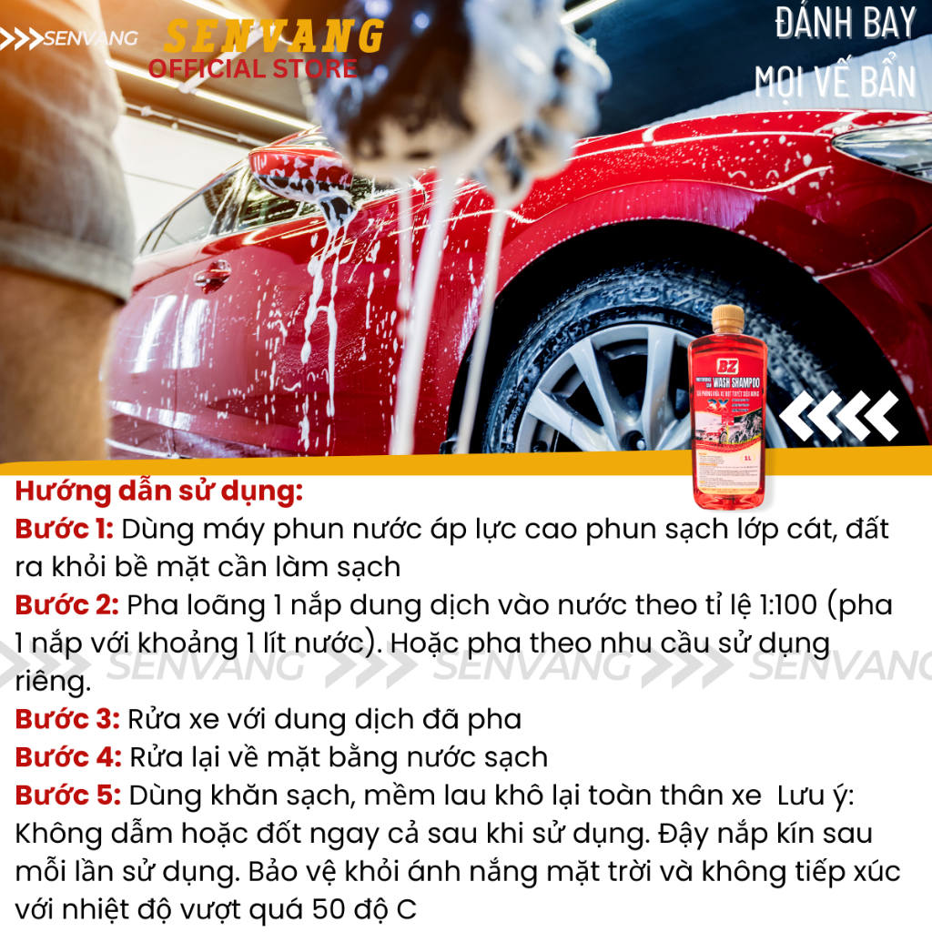 Xà bông rửa xe BZ WASH SHAMPOO dung tích 1 Lít: Làm sạch xe hơi, xe máy hiệu quả và bảo quản lớp sơn, siêu bọt