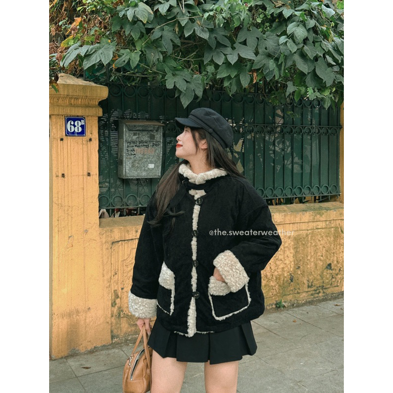 Áo khoác nhung tăm lót lông cài khuy the.sweaterweather TSW