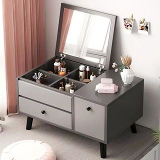 🌽Tủ đựng đồ trang điểm mini, bàn trang điểm tích hợp nắp lật