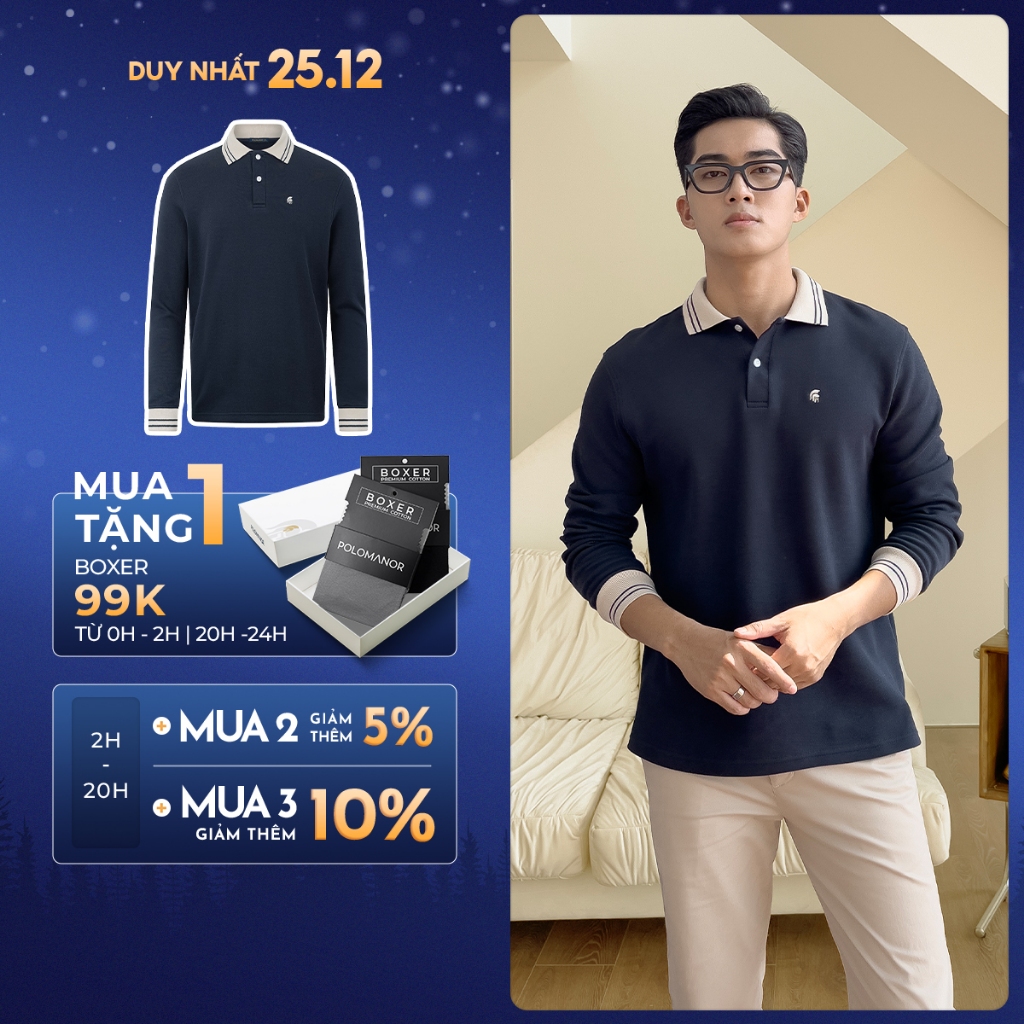 Áo polo nam tay dài HAMES vải cá sấu cotton interlock xuất xịn, nam tính, thanh lịch, sang trọng - POLOMANOR