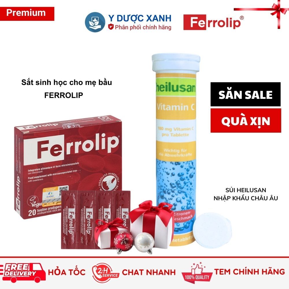 Sắt sinh học FERROLIP, 20 gói, Bổ sung sắt cho bà bầu, người thiếu máu - Y Dược Xanh