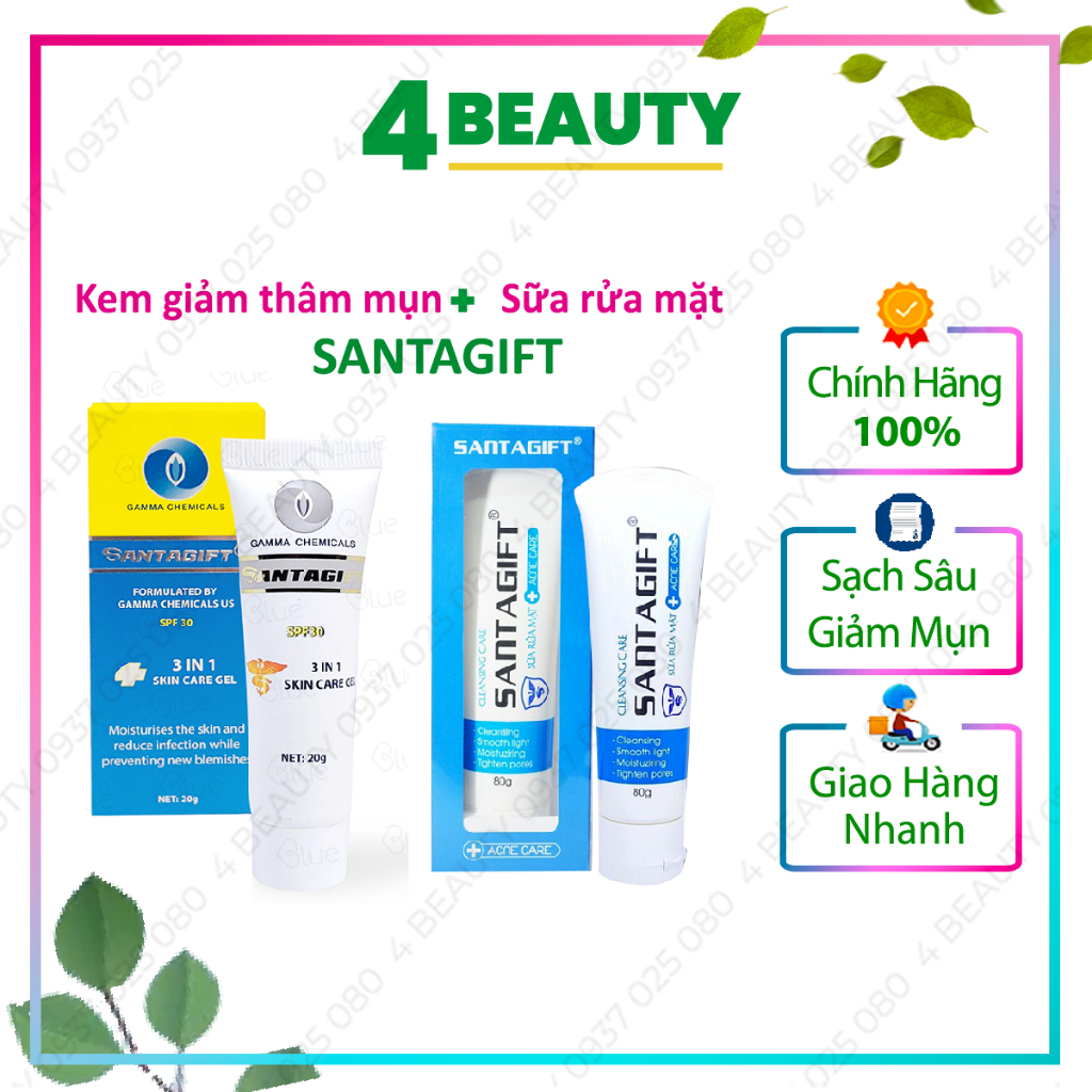 Combo Kem Mụn Santagift 3in1 + Sữa rửa mặt Santagift - Giảm Mụn, Mờ Thâm