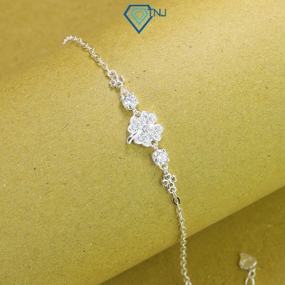 Lắc tay Moissanite bạc nữ 4ly cỏ bốn lá may mắn kèm thẻ tra cứu đi dự tiệc sang trọng LTNM0007 - Trang Sức TNJ