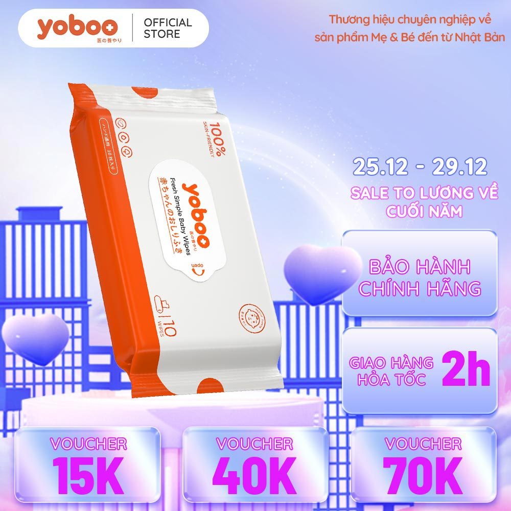 Khăn giấy ướt Yoboo YB-078 gói 10 tờ dịu nhẹ, không chứa cồn và hương liệu, an toàn khi sử dụng cho bé - Hàng chính hãng