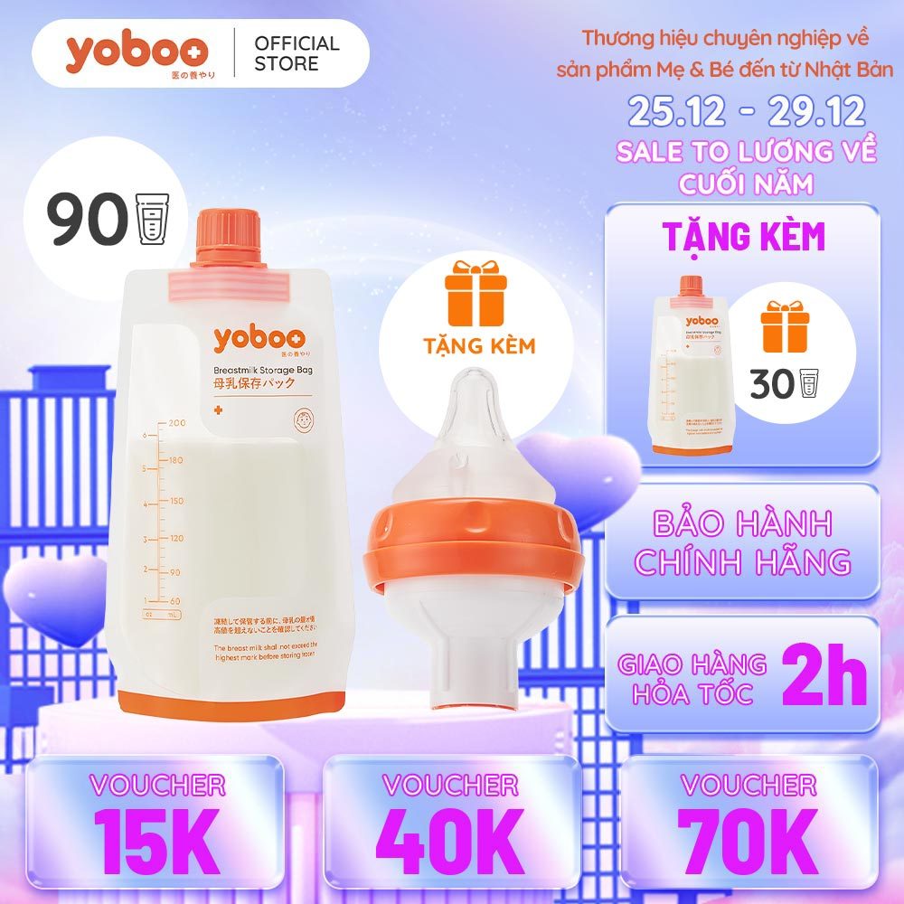 Set 90 túi trữ sữa mẹ Yoboo YB-004 nắp vặn dung tích 200ml chất liệu PET an toàn cho bé