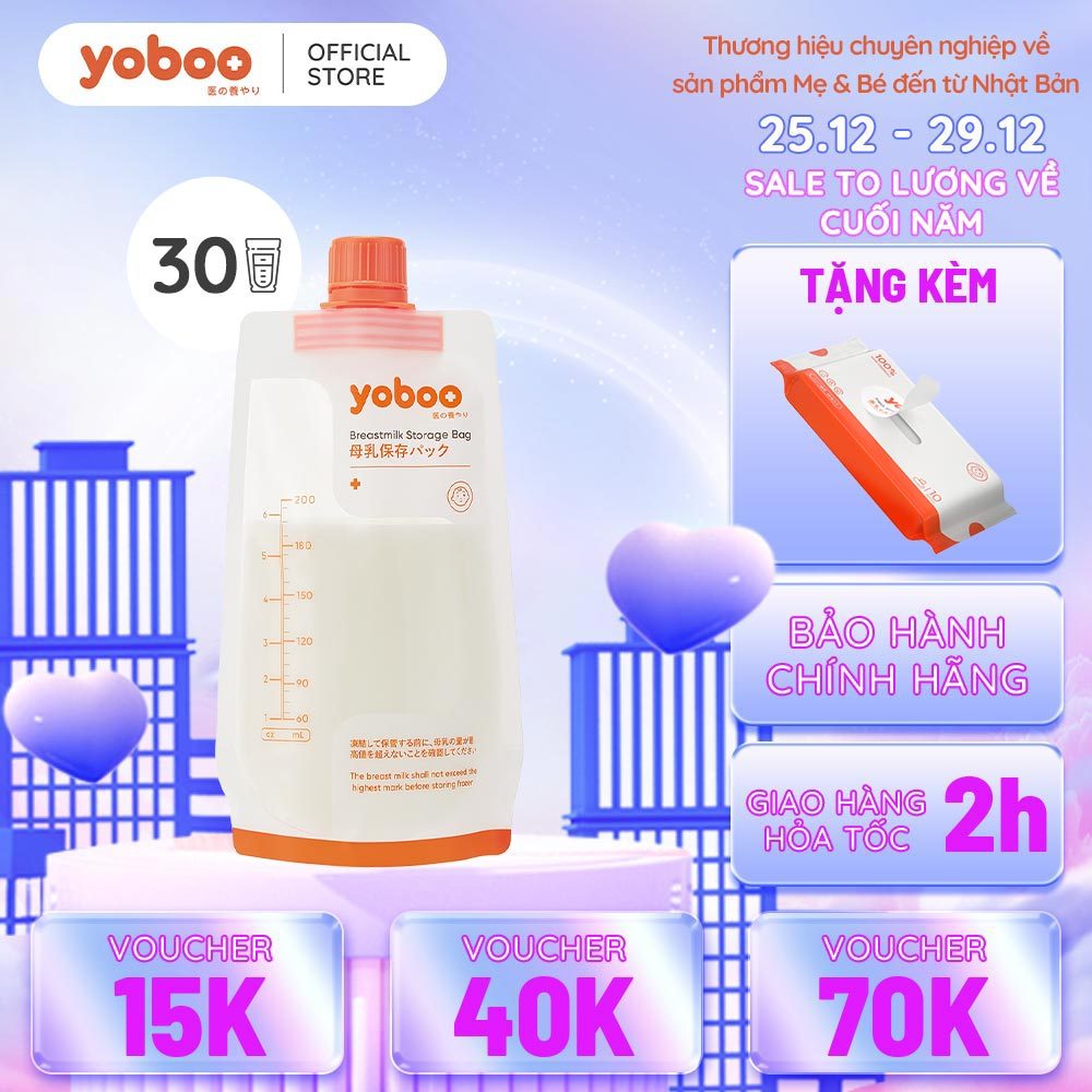 Set 90 túi trữ sữa mẹ Yoboo YB-004 nắp vặn dung tích 200ml chất liệu PET an toàn cho bé