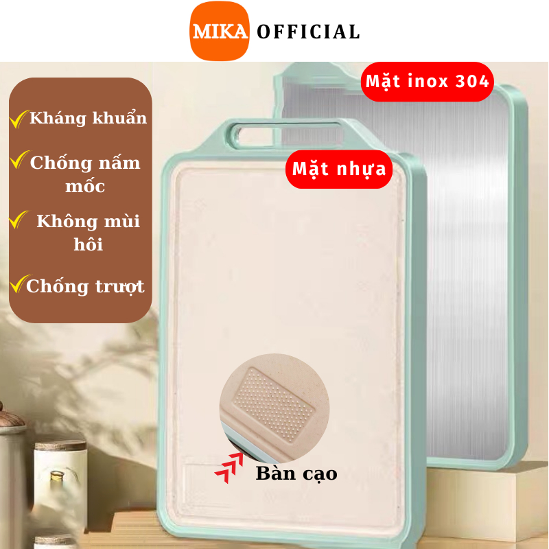 Thớt Inox MIKA 2 Mặt Kháng Khuẩn Đa Năng Nhựa PP An Toàn Bo Viền Tiện Dụng Cho Nhà Bếp