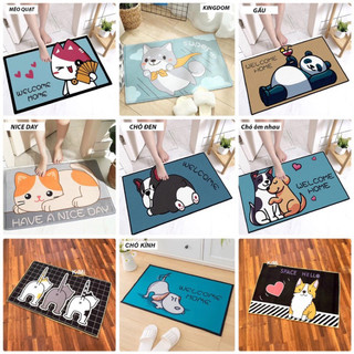 Thảm chùi chân trải sàn hoạ tiết hình thú 3D HÌNH VUÔNG 60x40cm- Thảm nỉ lau chân hoạt hình chống trượt mẫu vuông