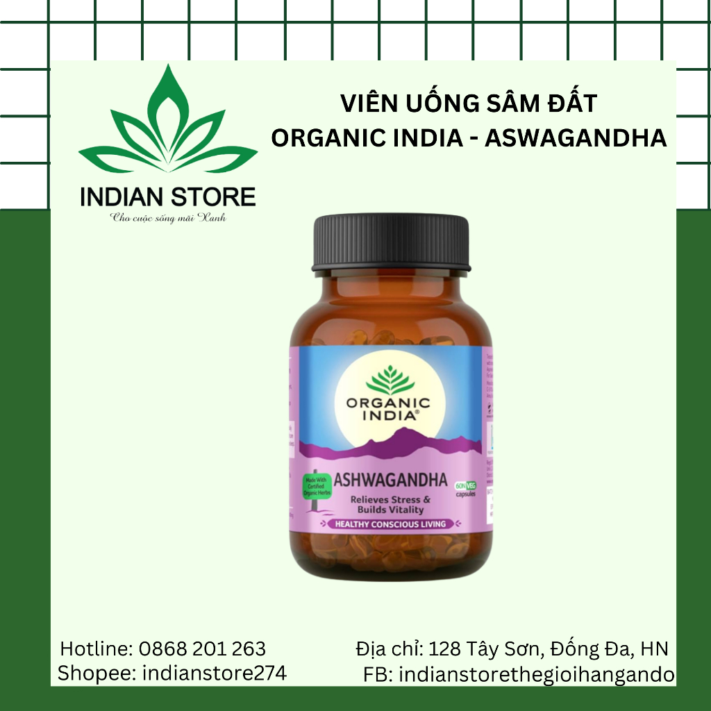 Viên uống sâm đất hỗ trợ sức khỏe Organic India Aswagandha