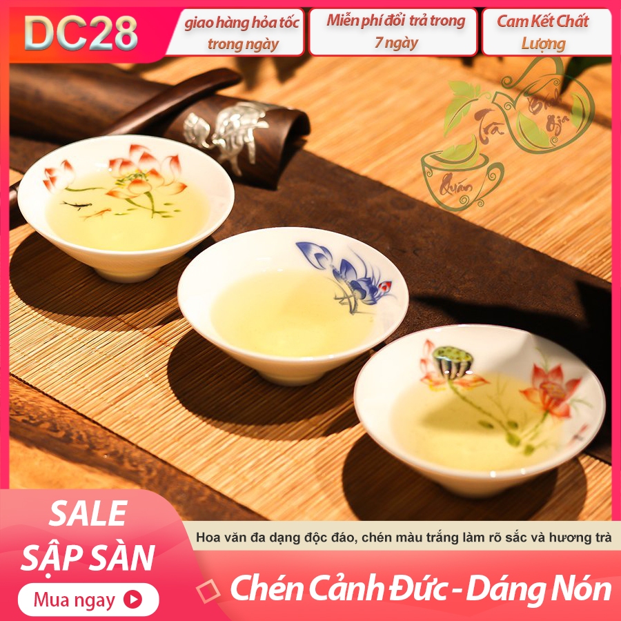🍀 SALE 🍀7 Mẫu Chén Sứ Cảnh Đức - Dáng Nón - Cá Chép Hoa Sen