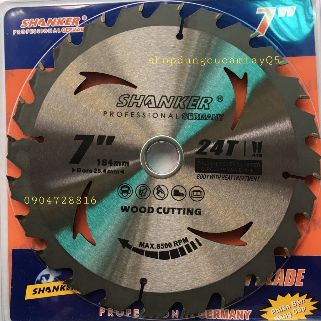 LƯỠI CƯA GỖ,CẮT ĐÁ NƯỚC SHANKER 185MM 24 RĂNG SIÊU SẮC BÉN