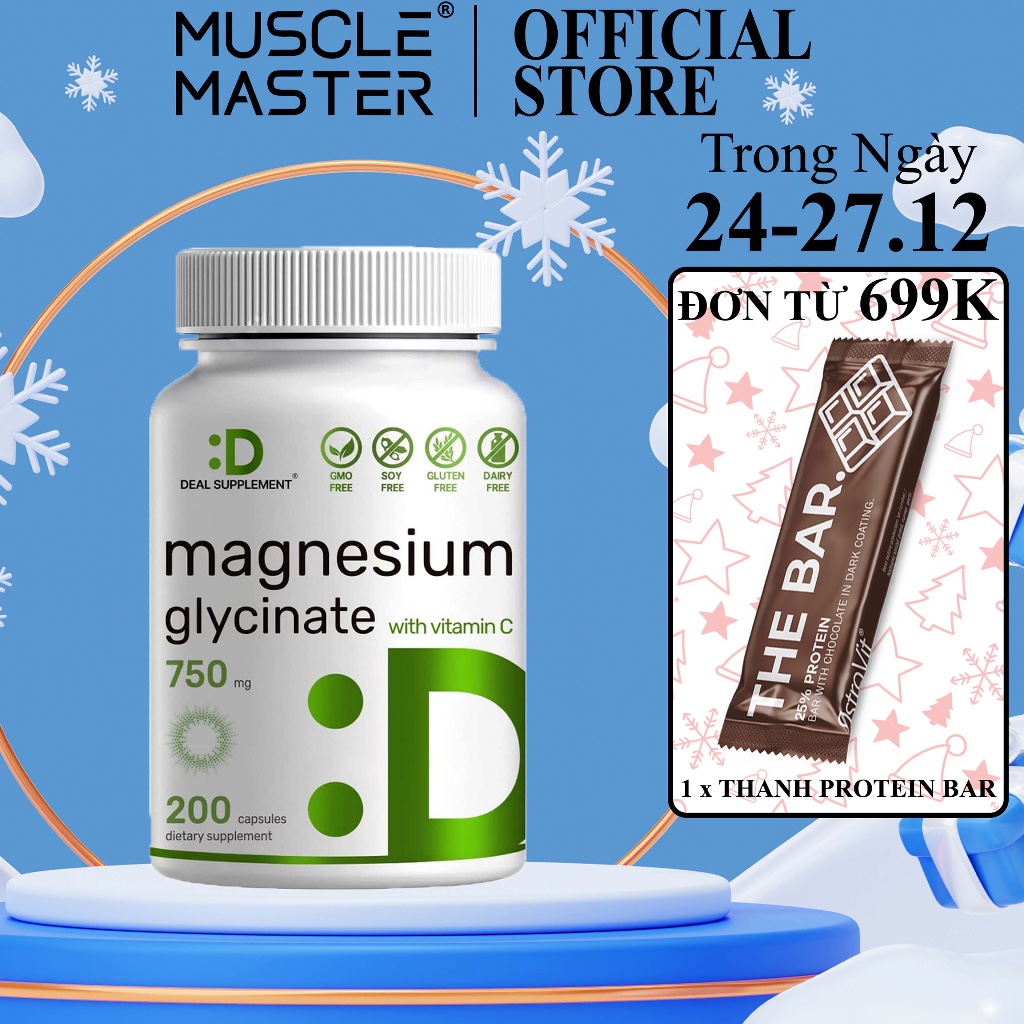 Viên Uống Magie và Vitamin C Deal Supplement Magnesium Glycinate + Vitamin C 200 Viên