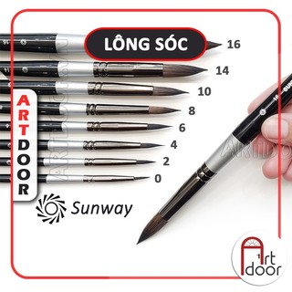 Cọ vẽ màu nước đầu tròn sunway basic lông sóc, thân đen