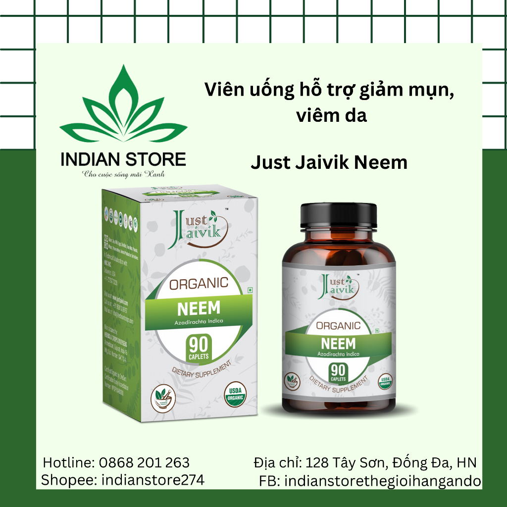 Viên uống hỗ trợ sạch mụn, làm đẹp da Just Jaivik Neem