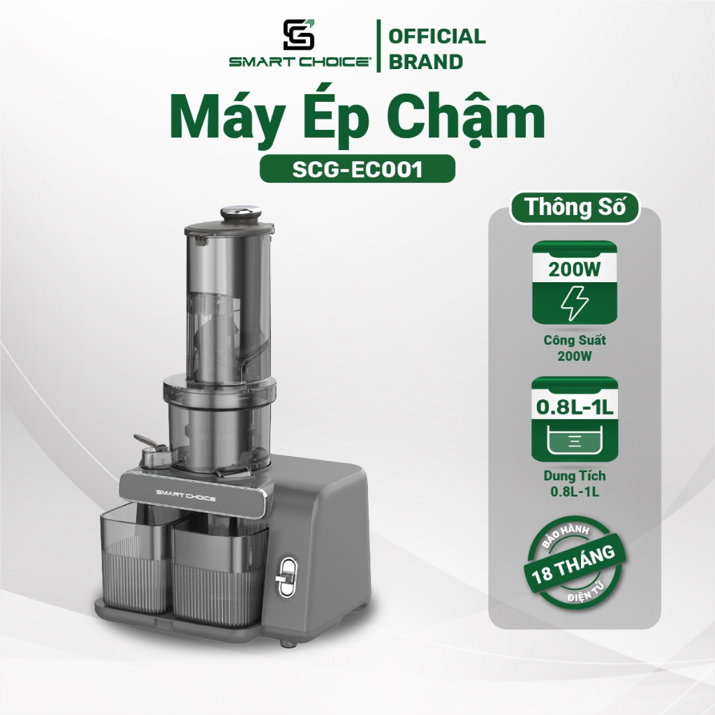 Máy Ép Chậm SmartChoice SCG-EC001, Máy Ép Trái Cây Công Suất 200w, Ép Kiệt Bã tới 98%
