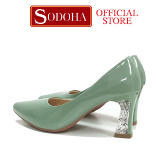 Giày cao gót nữ mũi trơn gót trong da bóng SODOHA đế cao 7cm SDH535