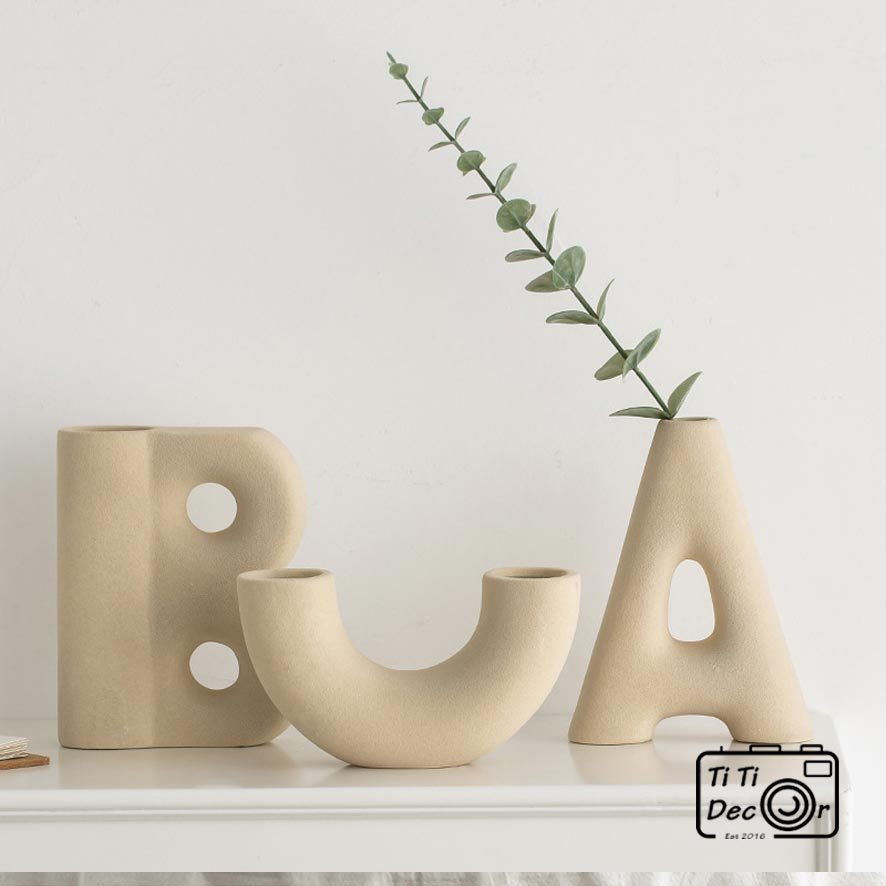 Bình hoa gốm Minimalist TiTi Decor phong cách tối giản, Bình gốm trắng trang trí phong cách Hàn Quốc