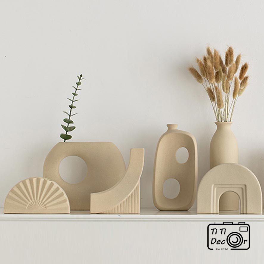 Bình hoa gốm Minimalist TiTi Decor phong cách tối giản, Bình gốm trắng trang trí phong cách Hàn Quốc