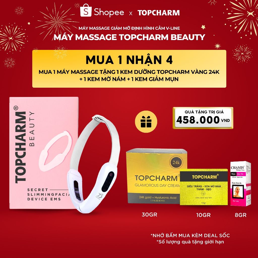 Máy massage mặt V-Line TOPCHARM - Giảm nọng cằm, trẻ hóa da, đai nâng cơ mặt công nghệ EMS hiện đại
