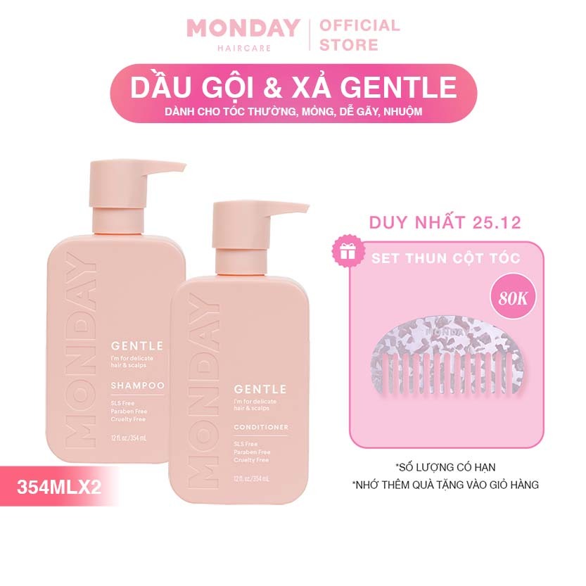 Combo Dầu Gội và Dầu Xả dành cho dành cho tóc thường, mỏng, dễ gãy, nhuộm Monday Gentle 354ml