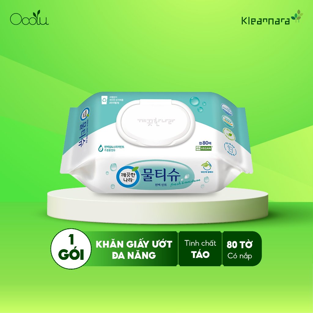 Khăn ướt đa năng Kleannara tinh chất táo (có nắp) 80 tờ/gói