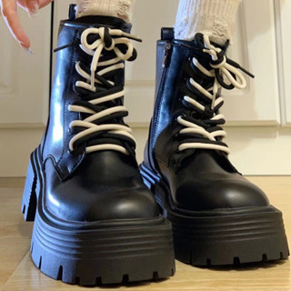 [LOẠI 1-KHÂU] Giày bốt Martins phong cách ulzzang cao cổ 14cm đế dày cao buộc dây đen/trắng cá tính năng động trẻ trung