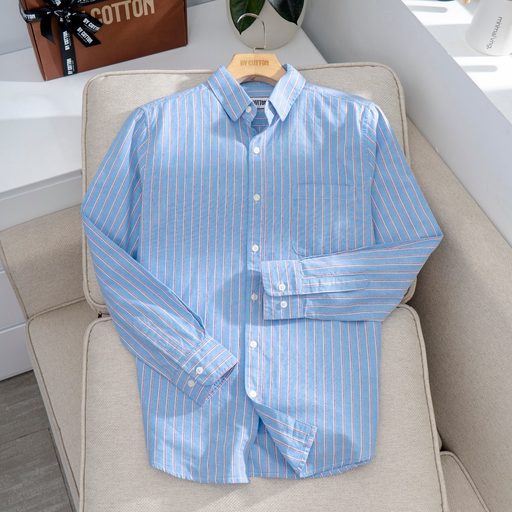 Áo Sơ Mi Nam Cao Cấp Sọc Xanh Đỏ BY COTTON