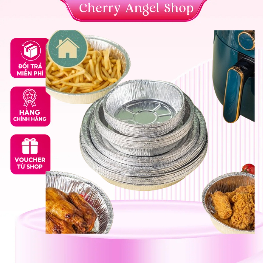 Set 10 Khay Giấy Bạc Lót Nồi Chiên Không Dầu, Đĩa Nhôm, đĩa giấy bạc Đường Kính 20-22cm