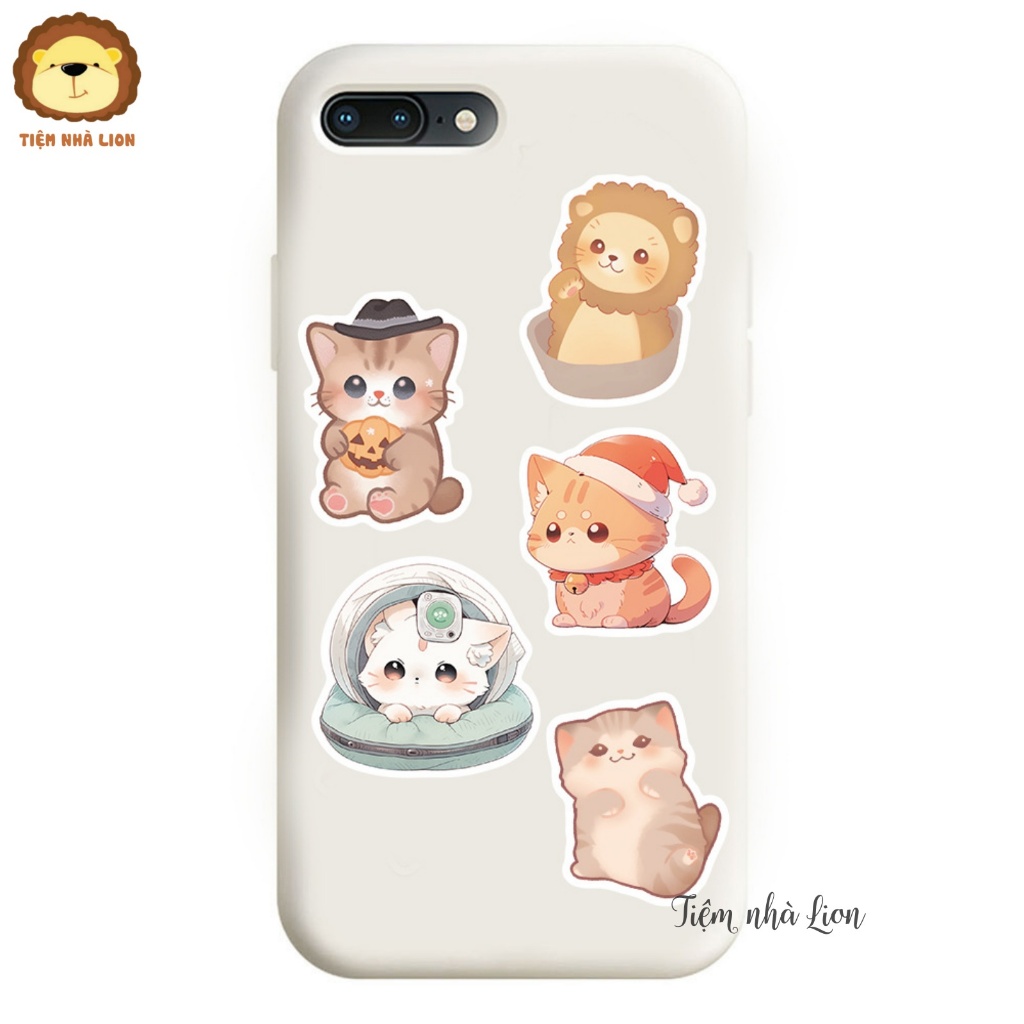 Sticker PVC chống thấm SET 50 MIẾNG chủ đề Các Chú Mèo Đáng Yêu  Dùng để trang trí laptop, vali,..