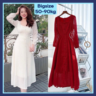 Đầm dài midi tiểu thư đi tiệc, váy cô dâu, đám cưới, mặc tết, đầm maxi  (Shop Táo Đỏ Bigsize 50kg-90kg)
