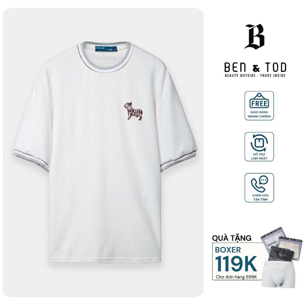 Áo Thun Nam BEN & TOD R1210BB190 phối bo, cổ tròn, co giãn, thoáng mát, trẻ trung