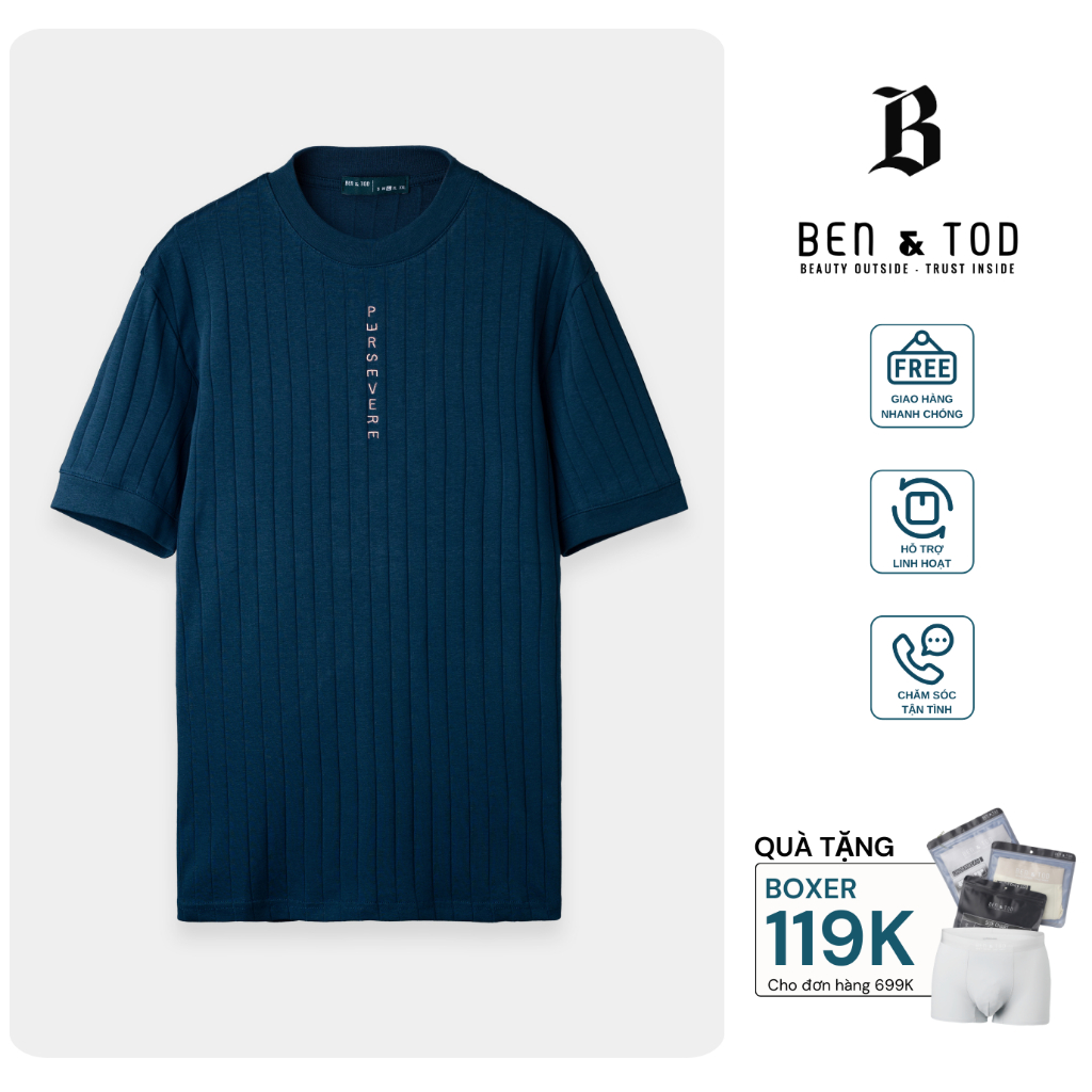 Áo Thun BEN & TOD CS1210BB110 thêu chữ, thoải mái, co giãn, năng động, mới mẻ