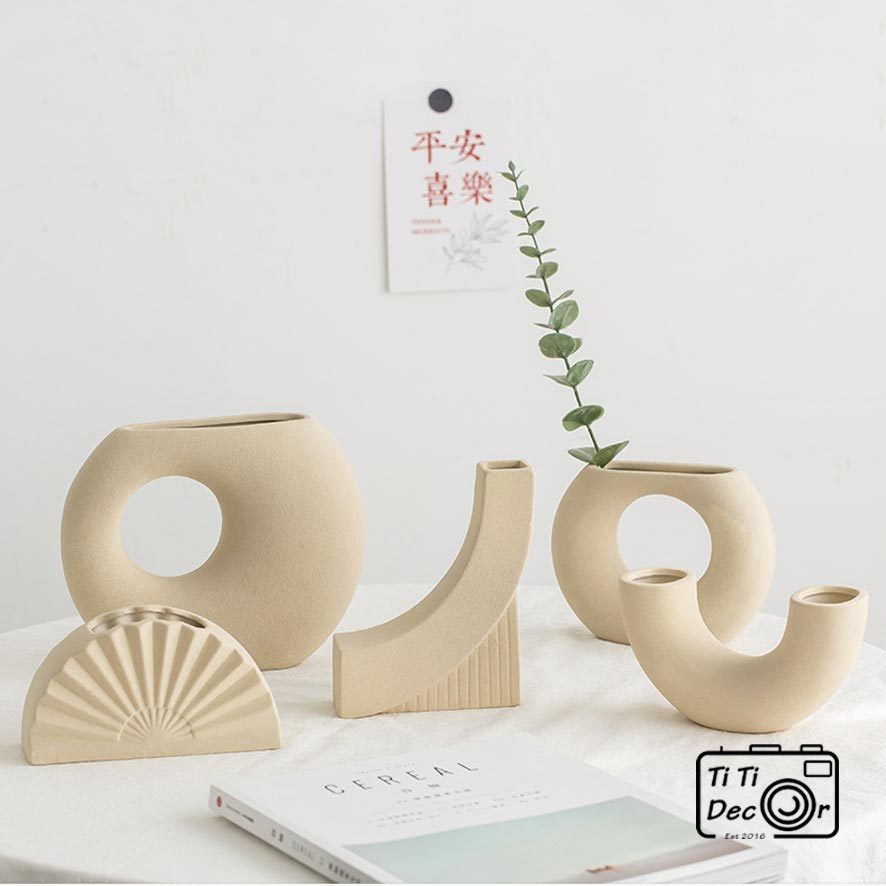 Bình hoa gốm Minimalist TiTi Decor phong cách tối giản, Bình gốm trắng trang trí phong cách Hàn Quốc