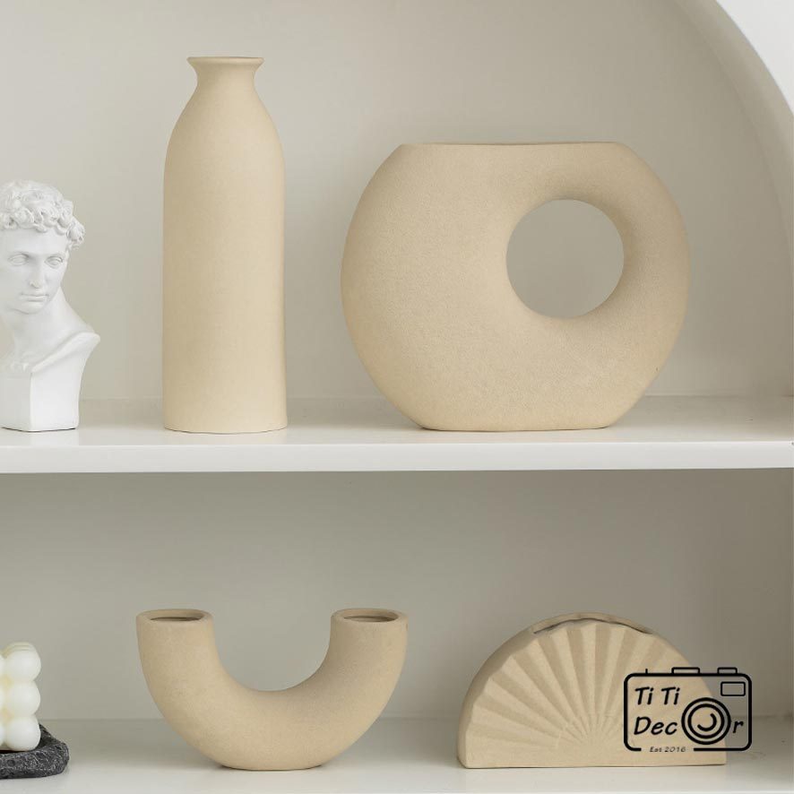 Bình hoa gốm Minimalist TiTi Decor phong cách tối giản, Bình gốm trắng trang trí phong cách Hàn Quốc