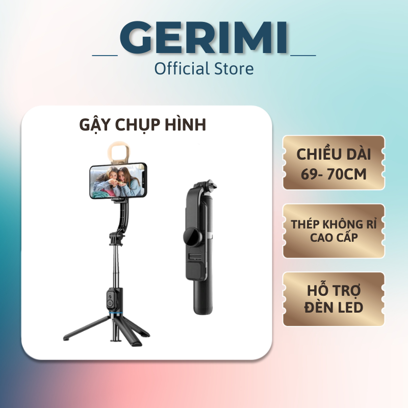 Gậy Chụp Hình Tự Sướng Hỗ Trợ Đèn Led , 3 Chân Đa Năng , Xoay Ngang Dọc , Remote Bluetooth Có Sẵn , Kèm Cáp Sạc