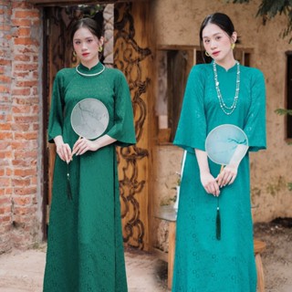 Áo Dài Big size Dáng Suông Xưa Gấm Tơ Hoa Hồng Hỷ Cách Tân Nữ Tay Ngắn Loe CL05