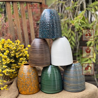  Chuông gốm mini cắm hoa siêu đẹp siêu sang màu men ganh trắng vân khía H15 | Mộc Gốm MG159 