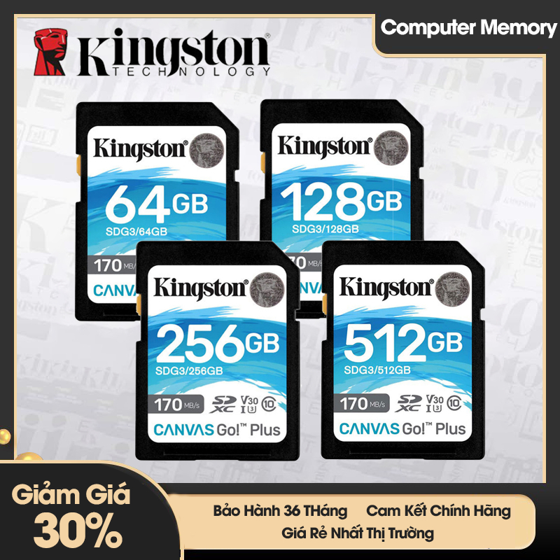 [Chính Hãng] - Thẻ nhớ Kingston Canvas Go Plus SD 170MB/s 64/128/256/512GB SDG3/64 - BH 36 tháng 1 đổi 1 - New 100%